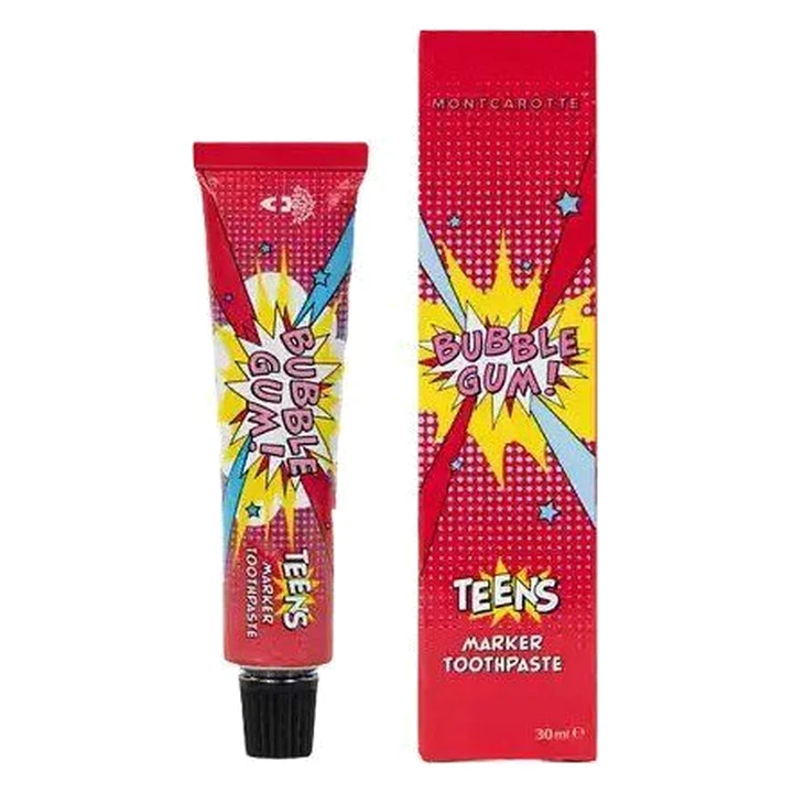 Zubní pasta pro teenagery s indikátorem plaku Montcarotte, příchuť žvýkačka, 30 ml